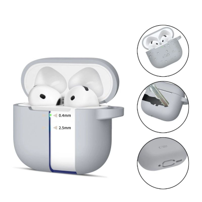 Kapak silikoni Tech-Protect për Apple AirPods 4, me karabinë, gri