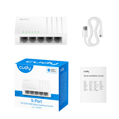 Switch rrjeti Cudy GS105U, 5 porta Gigabit, USB C, i bardhë
