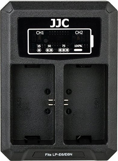 Karikues USB dyshe JJC për kamera, për batari Canon LP-E6N, i zi