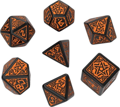 Set zare Q-workshop Hell's Vengeance, 7 copë, për RPG, të zinj me portokalli
