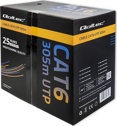 Kabllo interneti Qoltec UTP CAT6, 305m, PVC, gri