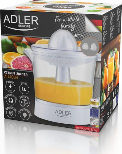 Shtrydhëse për agrume Adler AD 4009, 1L, motor automatik, e bardhë