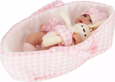 Kukull bebe MEGA CREATIVE Lovely Baby, 33cm, me mbajtëse dhe lepurush, rozë
