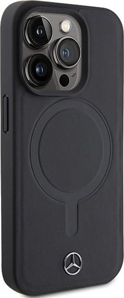 Mbulesë telefoni Mercedes MEHMP15X23RCMK për iPhone 15 Pro Max, lëkurë ekologjike Smooth, MagSafe, e zezë