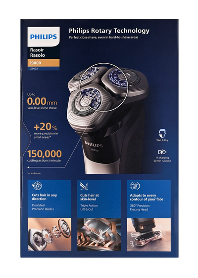 Rroje elektrike PHILIPS i9000 X9002/10, Wet & Dry, me koka rrotulluese, gri e errët