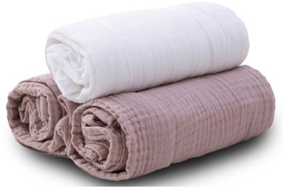 Set pelena museline Baby, 3 copë, pambuk 100%, rozë
