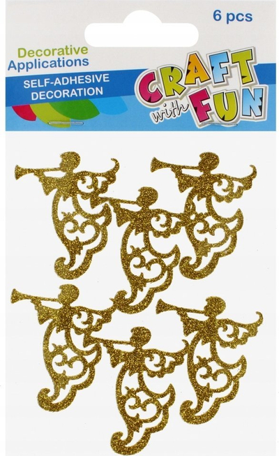 Stickerë dekorativë Craft with Fun Christmas Glitter Angels, vetëngjitës, set me 6 copë, ngjyrë ari me shkëlqim