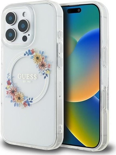 Futrollë Guess GUHMP16LHFWFCT për iPhone 16 Pro 6.3", MagSafe, e tejdukshme me lule