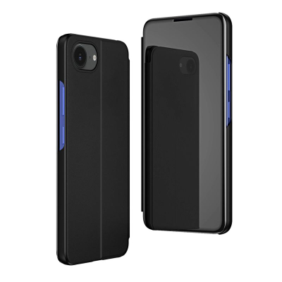Fутрола за телефон Hurtel Clear View за iPhone 16e, преклопен капак, проѕирна, црна