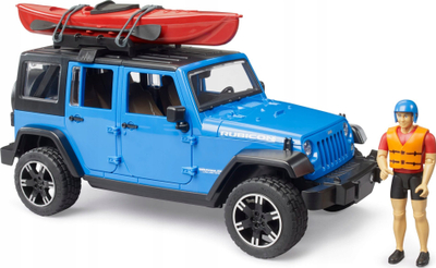 Lodër makinë Bruder Jeep Wrangler Rubicon Unlimited 02529, shkalla 1/16, me kajak edhe me figurinë e kajakistit