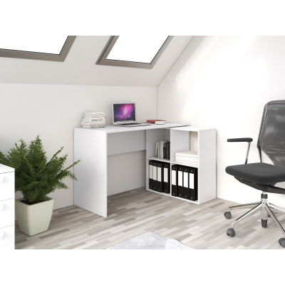 Tavolinë kënd kompjutri Corner Desk Plus Shelf 2x2, panel i laminuar 16mm, raft 2x2, e bardhë mat