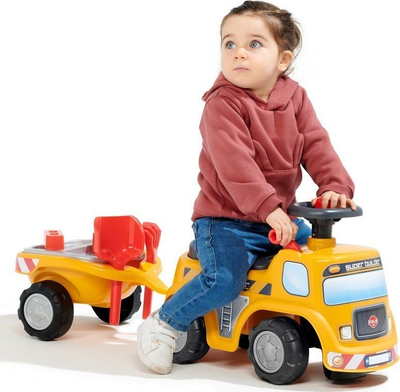 Kamion lodër me rimorkio Smoby Super Builder FA706C, ride on, me set rëre, i verdhë