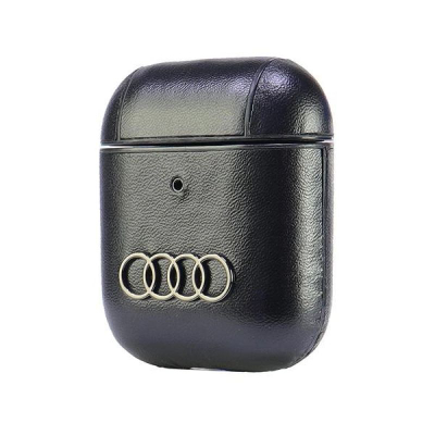 Kapak për AirPods Audi Leather Big Logo, lëkurë eko, kompatibël me karikim pa tela, i zi