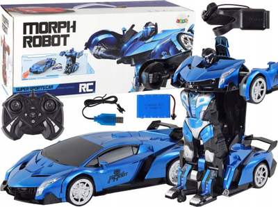Lodër makinë-robot me telekomandë Leantoys, 1:10, që shndërrohet, blu metalike