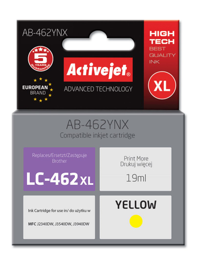 Kartrix bojë printeri Activejet AB-462YNX, për Brother LC-462XL, 19 ml, e verdhë