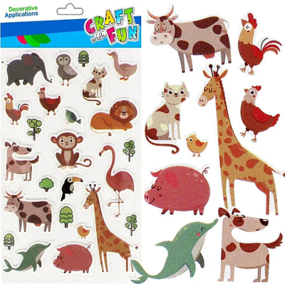 Ngjitëse dekorative Craft with Fun Animals, set 24 copë, shumëngjyrëshe