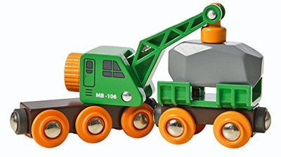 Vagon lodër BRIO World 33698 Clever Crane, me vinç magnetik, dru FSC, portokalli jeshile
