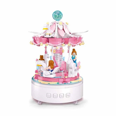 Set ndërtimi Sluban Music Box Carousel M38-B1171, 566 pjesë, me muzikë dhe drita, rozë