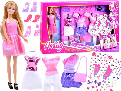 Kukull Anlily Fashion DIY, 30cm, set me rroba dhe ngjitëse, rozë