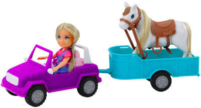 Set lodrash Ankiki Convertible Car with Trailer and Horse, kukull 13 cm, kalë me rimorkio, shumëngjyrësh