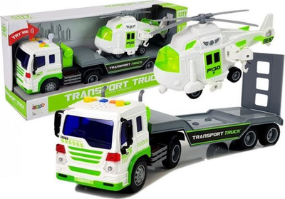 Kamion lodër Leantoys Battery Powered Transporter 1:16, me helikopter, shumëngjyrësh