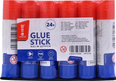 Set ngjitës stik MemoBe Glue Stick, 9g, 24 copë, i bardhë