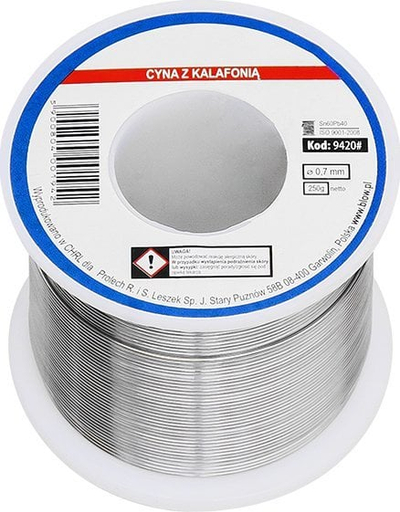 Tel saldimi aliazh kallaji Sn60Pb40 me fluks, 0.7mm, 250g, ngjyrë argjendtë