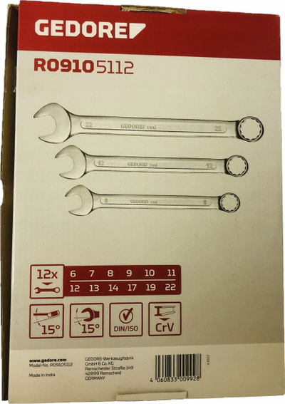 Set çelësash kombinim Gedore RED RO9105112, 12 copa, 6-22 mm, ngjyrë argjendt