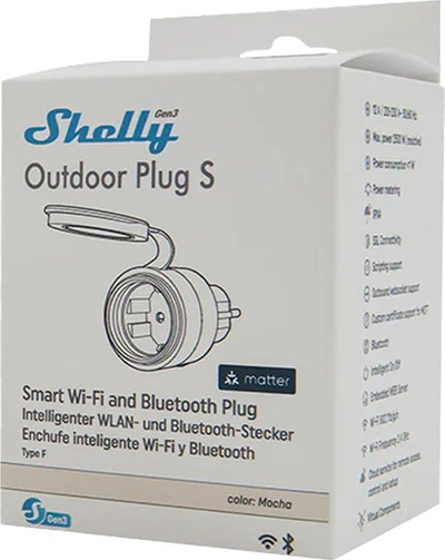 Prizë inteligjente Shelly Outdoor Plug S Gen3, Wi-Fi, për përdorim të jashtëm, e zezë