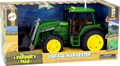 Traktor lodër fermë me ekskavator, i madh, me drita dhe tinguj, i gjelbër