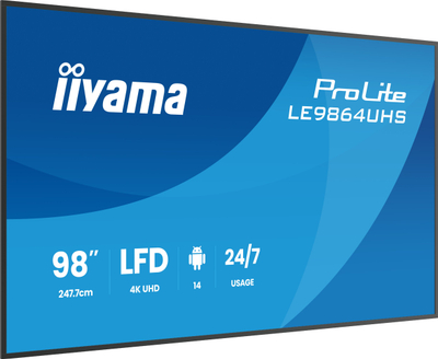 Екран за дигитално сигнализирање Iiyama LE9864UHS-B1AG, 98\", 4K Ultra HD, 500 cd/m², црн