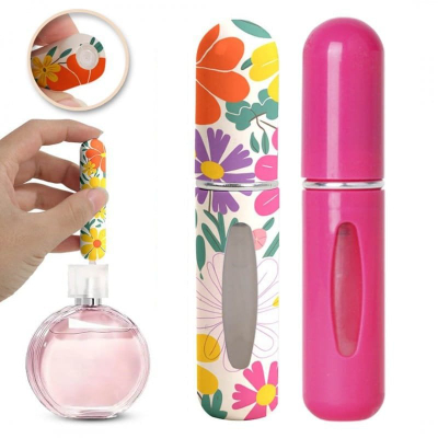 Set atomizer udhëtimi Ecarla, 2 copë, 5 ml, rozë me lule