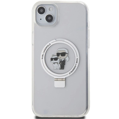 Kapak telefoni Karl Lagerfeld Ringstand Karl and Choupette, MagSafe, transparent