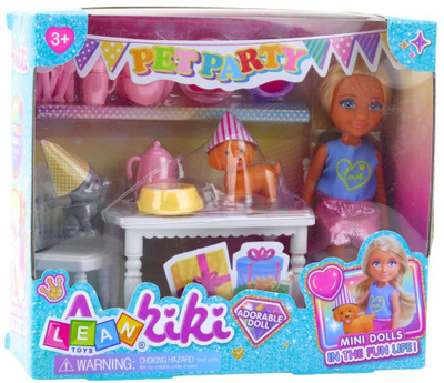 Set lodrash ditlindje me kukull, qen, mace edhe gjëra feste, 13 cm, me shumë ngjyra