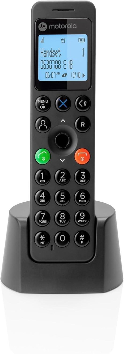 Telefoni pa tela Motorola Voice DOT201, me altoparlant hands free, bllokim thirrjesh, i zi