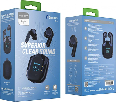 Kufje wireless ACEFAST T6, Bluetooth 5.0, me kuti karikimi me LED, blu e errët