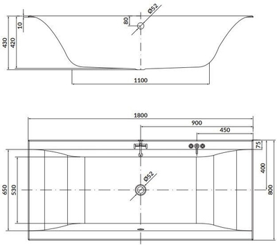 Vaskë akrilike Cersanit Larga Slim, 180x80 cm, sifon dhe këmbë, e bardhë
