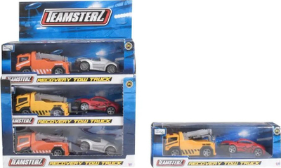 Set lodrash Teamsterz Recovery Tow Truck, metal die-cast, kamion çarrë tërheqës me makinë sportive, shumëngjyrësh