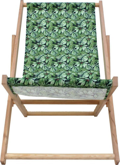 Shezlong druri Enero Camp Wooden Deckchair Classic Jungle, palosës, me motiv xhungël jeshile