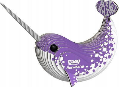Puzzle 3D Fat Brain Toys Eugy Narwhal, karton, për fëmijë 6+, vjollcë