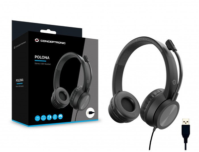 Kufje Conceptronic POLONA05B, stereo USB, mikrofon me reduktim zhurme, të zeza
