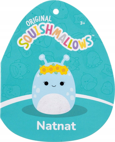 Lodër pelushi Squishmallows Natnat, 16", alien blu pastel, me kurorë me lule