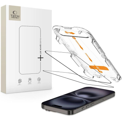 Заштитно стакло Tech-Protect Quick Set+, 2 парчиња, iPhone 15 16, црно