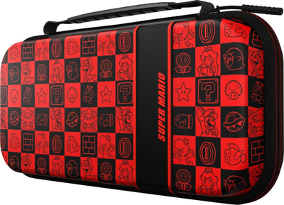 Çantë udhëtimi për Nintendo Switch GLOW Super Icons, kapacitet për konzolë dhe kartridhe, e kuqe e zezë
