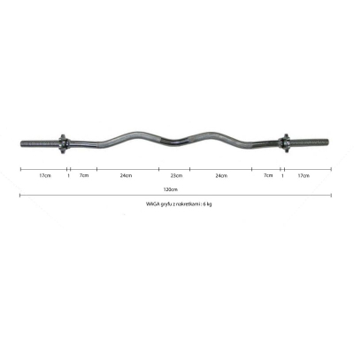 Shtangë e harkuar EB Fit, 120cm, diametër 28mm, ngjyrë argjendi