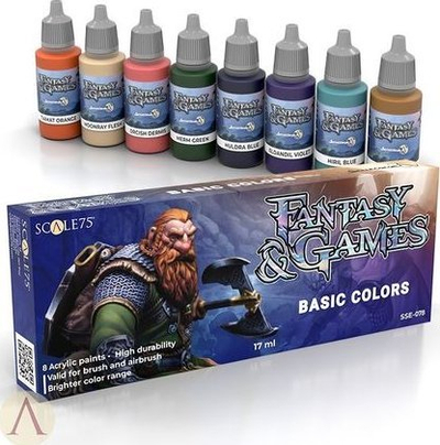 Set boja akrilike Scale75 Fantasy &amp; Games Basic Colors, 8 copë, 17 ml, shumëngjyrëshe