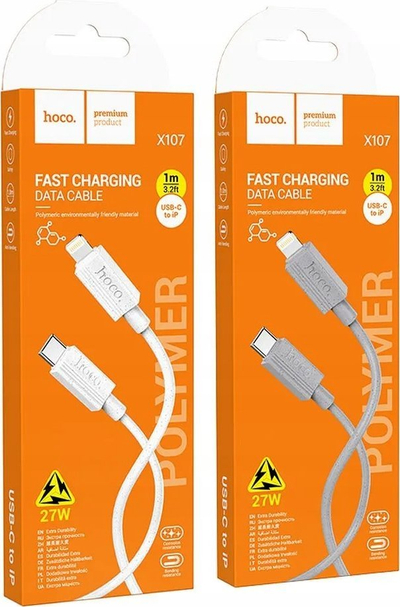 Kabllo Hoco X107 USB C në Lightning, PD 27W, 1m, gri