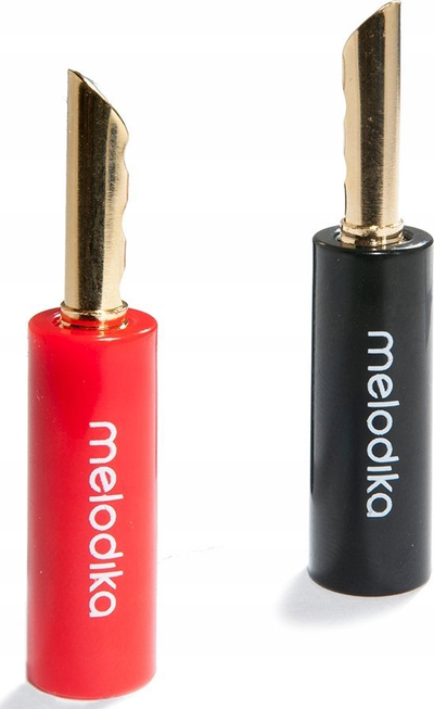 Banana plug Melodika MDBFA4, set 4 copë, i artë, i kuq dhe i zi