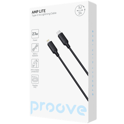 Kabllo karikimi Proove AMP Lite Type-C në Lightning, 27W, 1m, e zezë