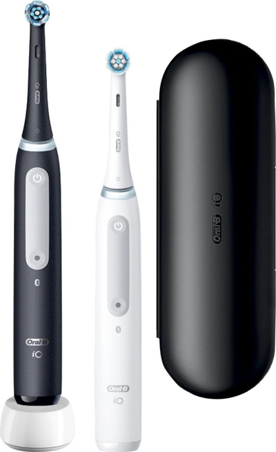 Furça dhëmbësh elektrike Oral-B iO Series 4 Duo, 4 modalitete, set 2 copë, e zezë dhe e bardhë